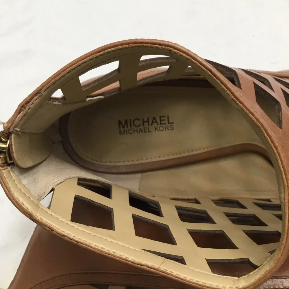 Michael Kors tan High Heel Peep-Toe Booties with Lattice Design - Picture 12 of 13